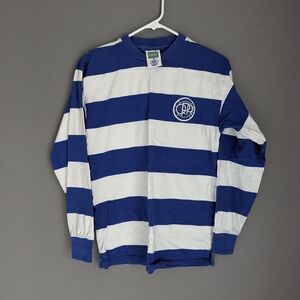 Score draw official retro long sleeve blue and white stripe crewneck shirt Small